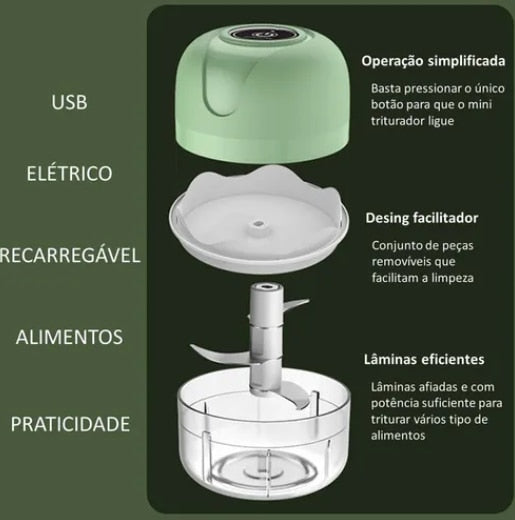 Mini Processador Elétrico de Alimentos Portátil